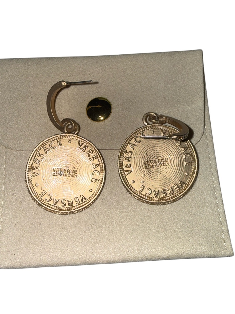 Gold Tone Medusa Coin Drop Hoop Earrings Statement Dangle Jewelry - Picture 3 of 3